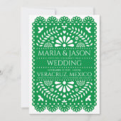 Mexican Papel Picado Green Folk Art Boda Wedding 招待状 (正面)