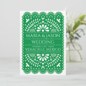 Mexican Papel Picado Green Folk Art Boda Wedding 招待状 (スタンド正面)