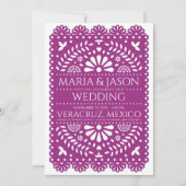 Mexican Papel Picado Magenta Folk Art Boda Wedding 招待状 (正面)