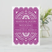 Mexican Papel Picado Magenta Folk Art Boda Wedding 招待状 (スタンド正面)
