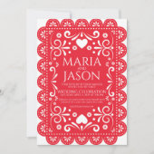 Mexican Papel Picado Red White Folk Art Wedding 招待状 (正面)