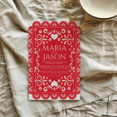 Mexican Papel Picado Red White Folk Art Wedding 招待状