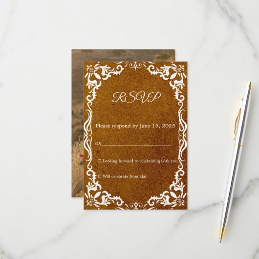 Mexican Papel Picado Wedding RSVP Card (正面/裏面インサイチュ)