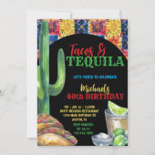Mexican Party Fiesta Tacos & Tequila 40th Birthday 招待状 (正面)