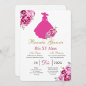 Mexican Pink Escaramuza Quinceanera Invitation 招待状 (正面/裏面)