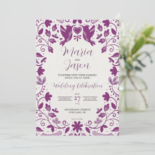 Mexican Purple Floral Romantic Aesthetic Wedding 招待状 (スタンド正面)
