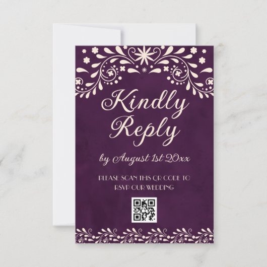Mexican Purple Talavera Wedding QR code 出欠カード (正面)