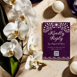 Mexican Purple Talavera Wedding QR code 出欠カード
