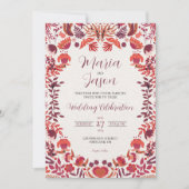 Mexican Red Burgundy Rose Floral Botanical Wedding 招待状 (正面)