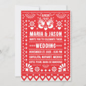 Mexican Red Papel Picado Fiesta Folk Art Wedding 招待状 (正面)