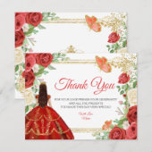 Mexican Red Roses Princess Quinceanera Butterfly サンキューカード (正面/裏面)