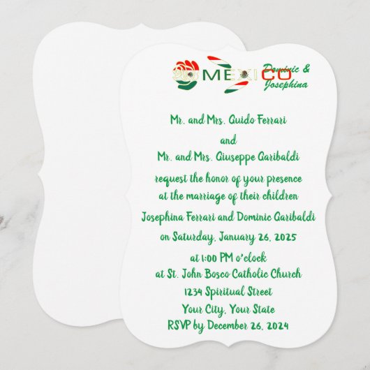 Mexican Rose Flag Personalized Wedding 招待状 (正面/裏面)