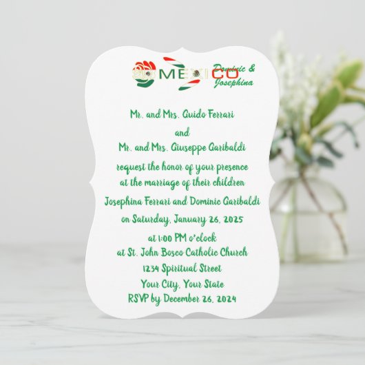Mexican Rose Flag Personalized Wedding 招待状 (スタンド正面)