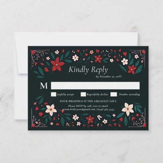 Mexican Rustic Elegant Christmas Red Wedding RSVP (正面)