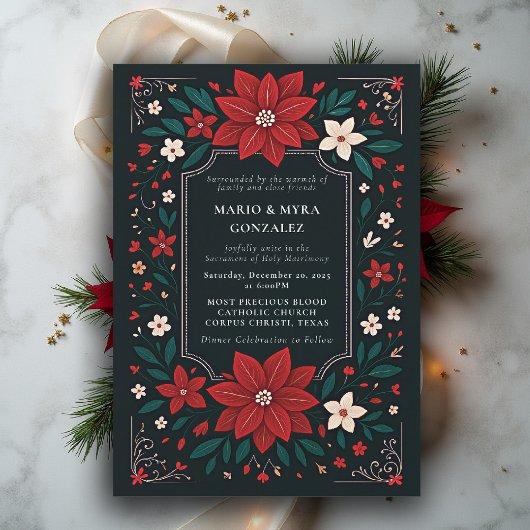 Mexican Rustic Elegant Floral Christmas Wedding 招待状