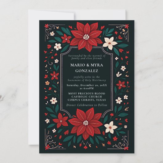 Mexican Rustic Elegant Floral Christmas Wedding 招待状 (正面)