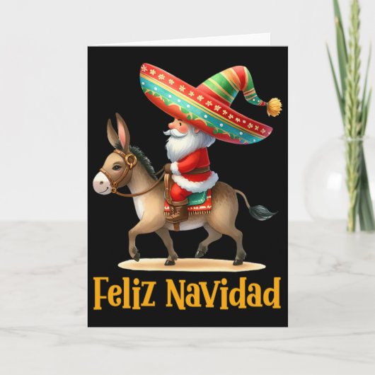 Mexican Santa Riding Donkey Christmas Navidad Mexi カード (正面)