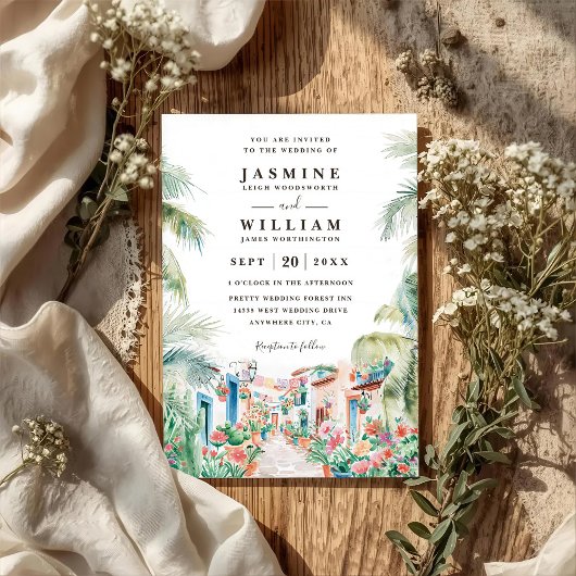 Mexican Scenery Palm Destination QR Code Wedding 招待状