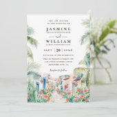 Mexican Scenery Palm Destination QR Code Wedding 招待状 (スタンド正面)
