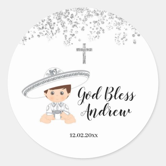 Mexican Silver Charro Baptism Sticker ラウンドシール (正面)