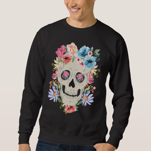Mexican Skull with Flowers for the Day of the Dead スウェットシャツ (正面)