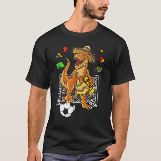 Mexican Soccer Rex Dinosaur Mexico Flag Futbol 202 Tシャツ (正面)