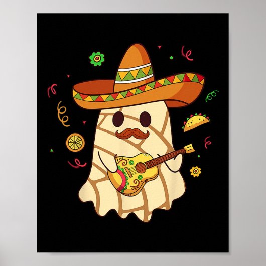 Mexican Spooky Ghost Play Guitar Conchas Pan Dulce ポスター (正面)