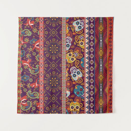 Mexican style traditional fabric patchwork abstrac タペストリー (正面(横))