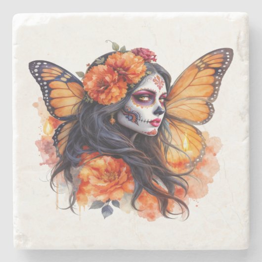 Mexican Sugar Skull Calavera Catrina Stone Coaster ストーンコースター (正面)