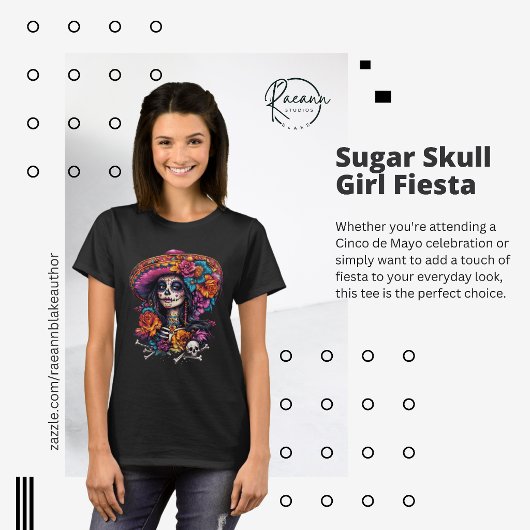 Mexican Sugar Skull Girl Fiesta T-Shirt Tシャツ