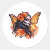 Mexican Sugar Skull La Calavera Catrina Sticker ラウンドシール (正面)