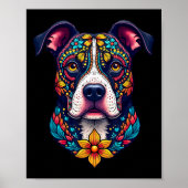 Mexican Sugar Skull Pitbull Dog Dia De Muertos Hal ポスター (正面)