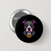 Mexican Sugar Skull Pitbull Dog Dia De Muertos Hal 缶バッジ (正面&裏面)
