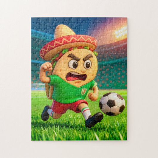 Mexican taco soccer player running across stadium ジグソーパズル (縦)