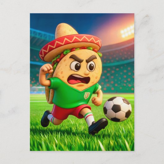 Mexican taco soccer player running across stadium ポストカード (正面)