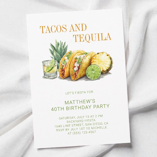 Mexican Tacos and Tequila 40th Birthday Party 招待状