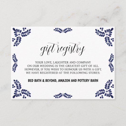 Mexican Talavera Black Floral Minimalist Wedding エンクロージャーカード (正面)