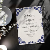 Mexican Talavera Black Floral Minimalist Wedding 招待状