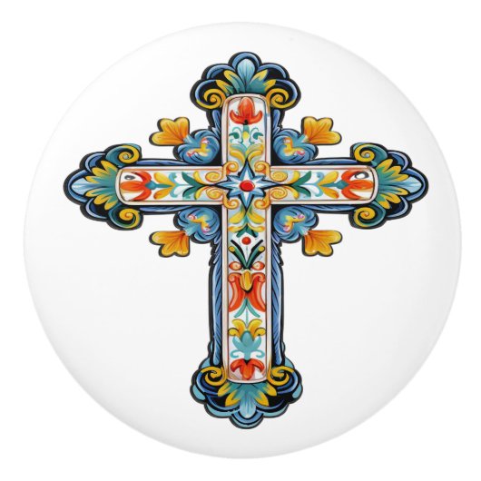 Mexican Talavera Cross Ceramic Knob セラミックノブ (正面)