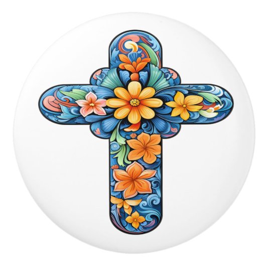 Mexican Talavera Cross Ceramic Knob セラミックノブ (正面)