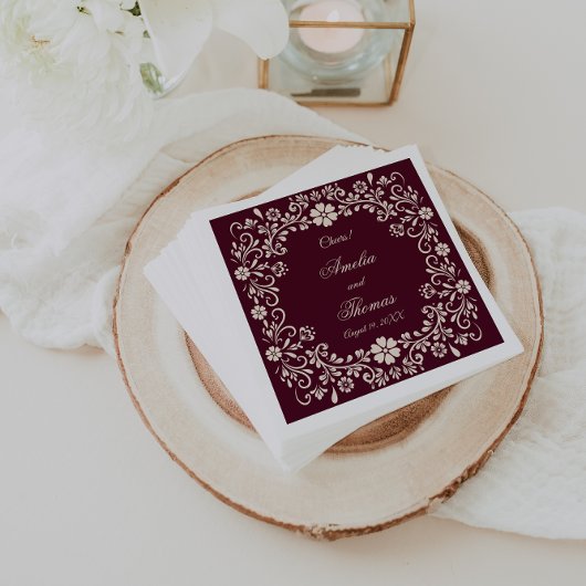 Mexican Talavera Deep Red Wedding  スタンダードカクテルナプキン