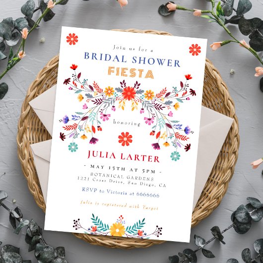 Mexican Talavera Floral Fiesta Bridal Shower 招待状