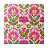 Mexican Talavera Flowers Fuchsia Pink Floral  タイル (正面)