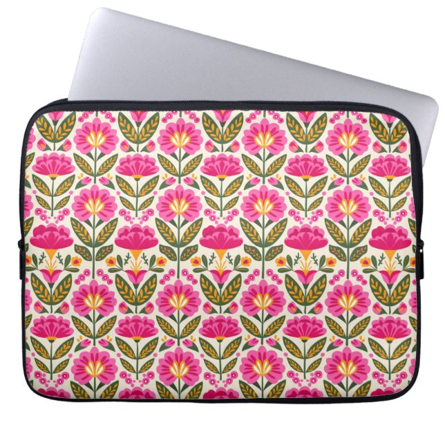 Mexican Talavera Flowers Retro Pink Botanical ラップトップスリーブ (正面)