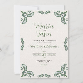 Mexican Talavera Green Floral Minimalist Wedding 招待状