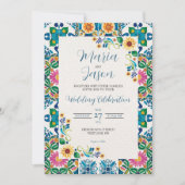 Mexican Talavera Majolica Sunflower Fiesta Wedding 招待状 (正面)