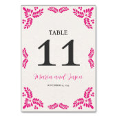 Mexican Talavera Pink Floral Minimalist Wedding テーブルナンバー (正面)