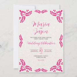 Mexican Talavera Pink Floral Minimalist Wedding 招待状