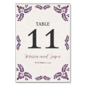 Mexican Talavera Purple Floral Minimalist Wedding テーブルナンバー (正面)