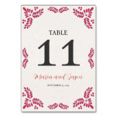 Mexican Talavera Red Floral Minimalist Wedding テーブルナンバー (正面)
